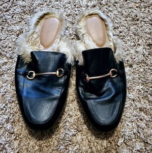 Lane Bryant furry leather mule loafers